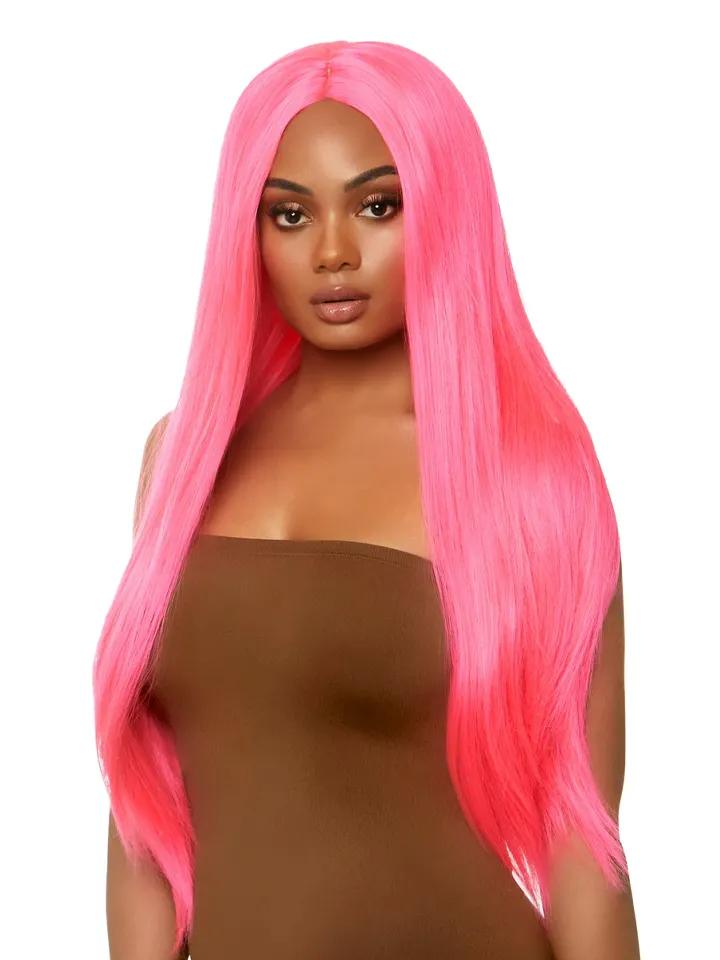 Long Straight Center Part Wig Neon Pink