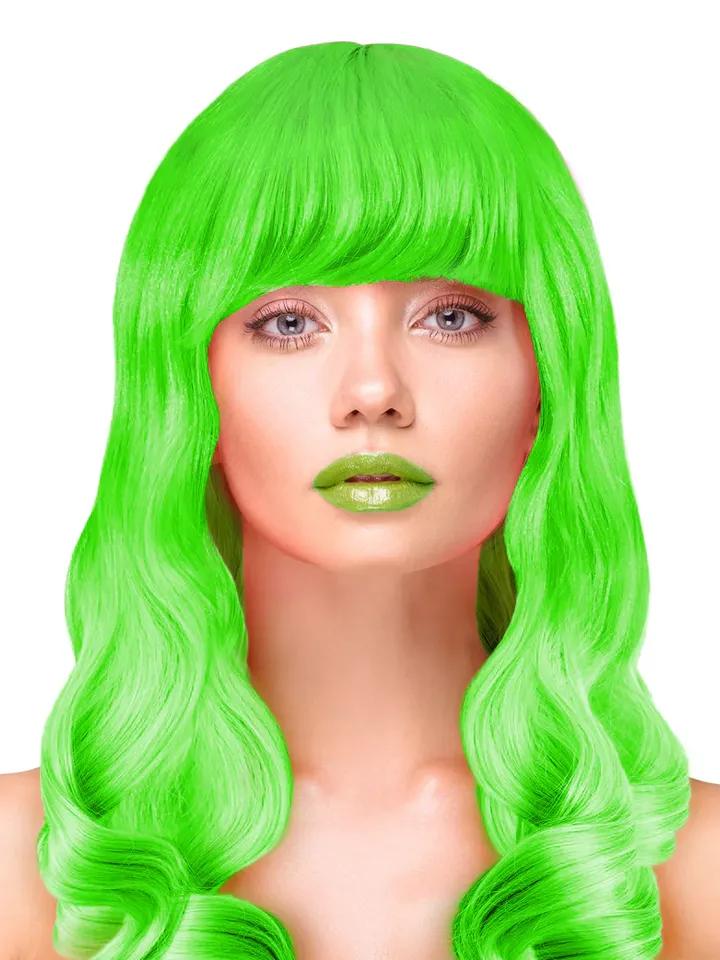 Party Wig Long Wavy Hair Neon Green