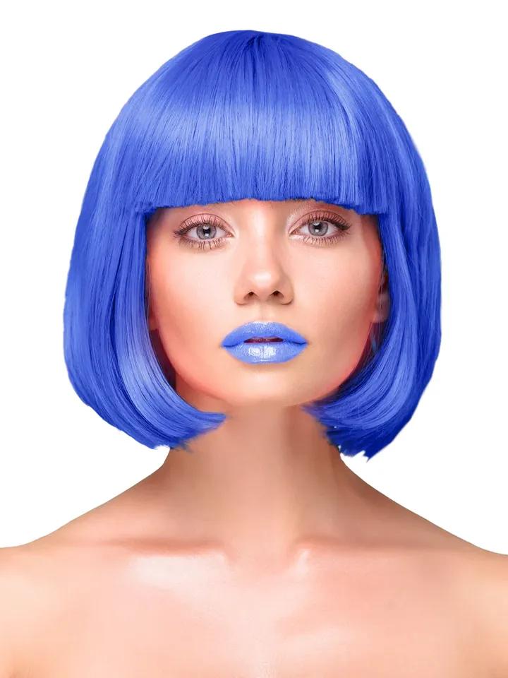 Party Wig Short Straight Hair Dark Blue