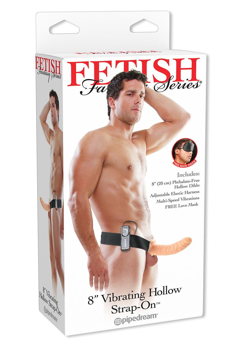 FETISH FANTASY 8 INCH VIBRATING HOLLOW STRAP ON FLESH