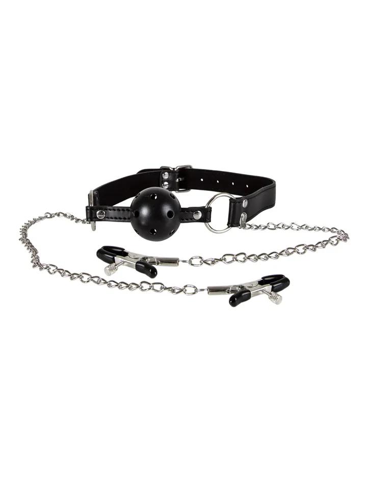Diabolique Black Gag With Nipple Clamps